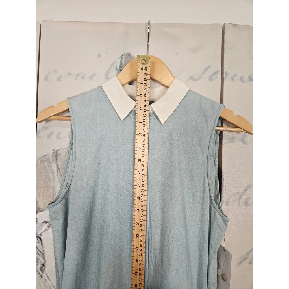 NWT Equipment Femme Lanie Dress S Blue Sleeveless Cotton Contrast Collar Mini